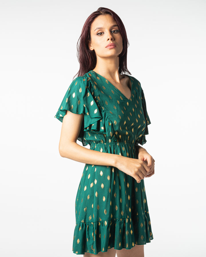 Robe courte à volants vert